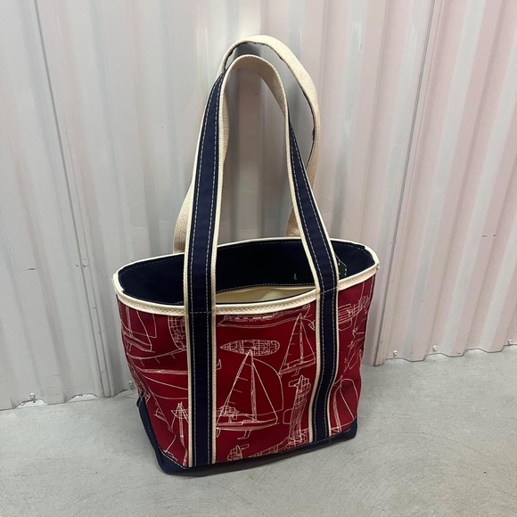 Vintage L.L.Bean Shipwright printed canvas boat & tote bag made in USA red - Picture 3 of 6